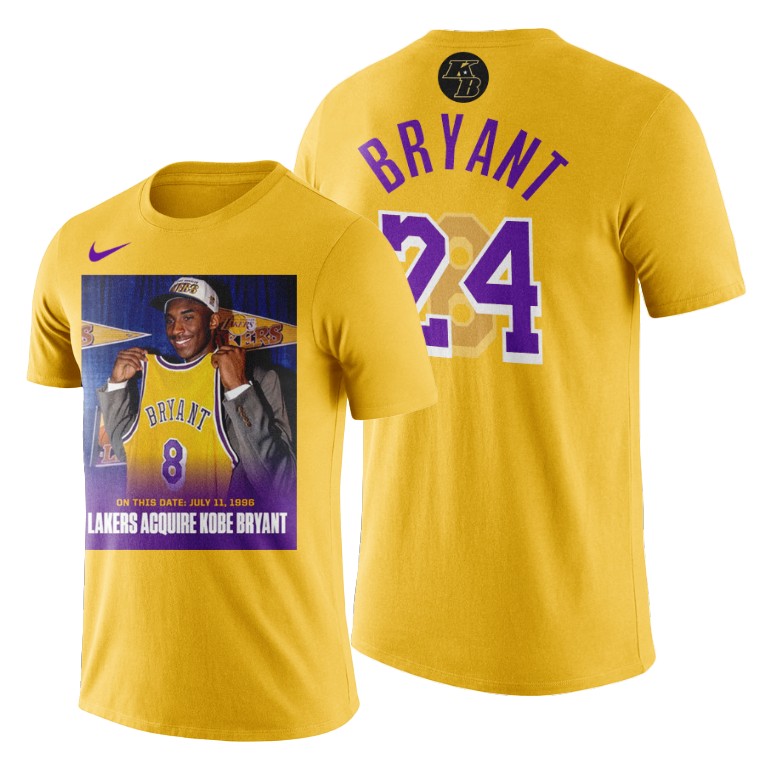 Men's Los Angeles Lakers Kobe Bryant #24 NBA Honor A Laker for life Mamba Week Gold Basketball T-Shirt GIQ4183MM